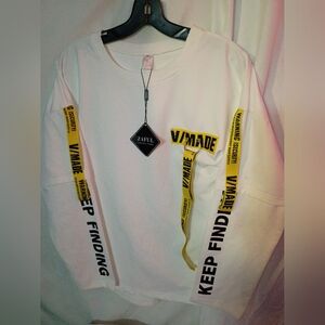 Zaful White Sweatshirt with Yellow Accents